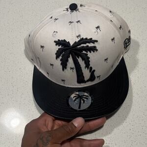 BLVD Supply Snapback Hat White Black One Size Men Adjustable Palm Tree Tropical